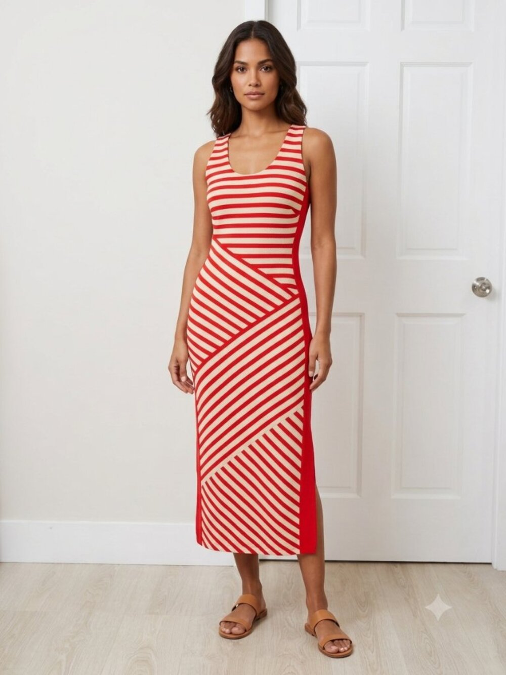 Karen Millen Orange/Cream Striped BodyCon Maxi Dress – Comfortable and Sporty